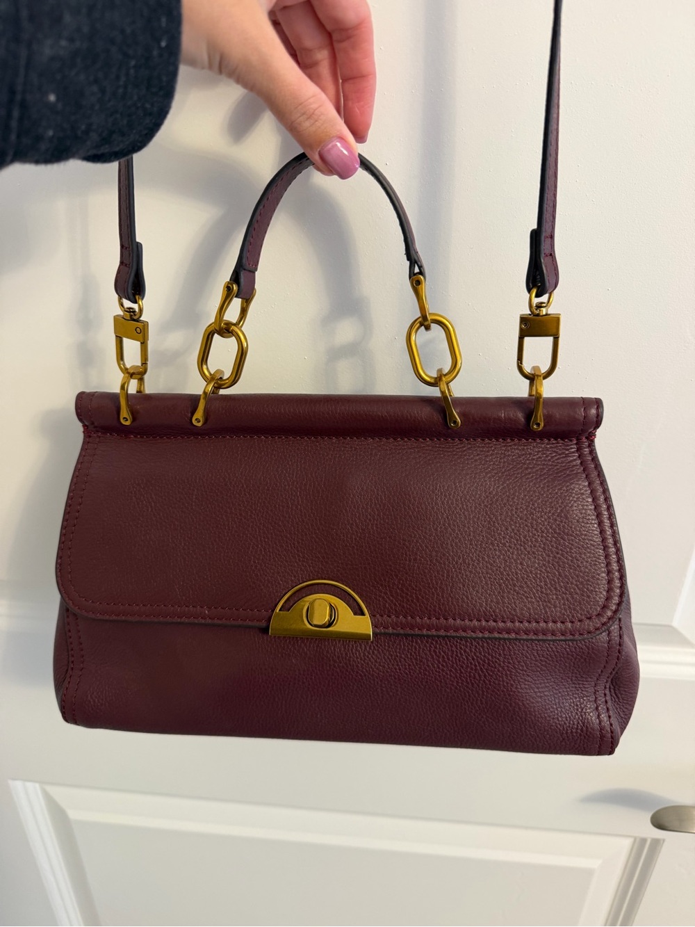 Antonio Melani Burgundy Leather Top Handle Bag